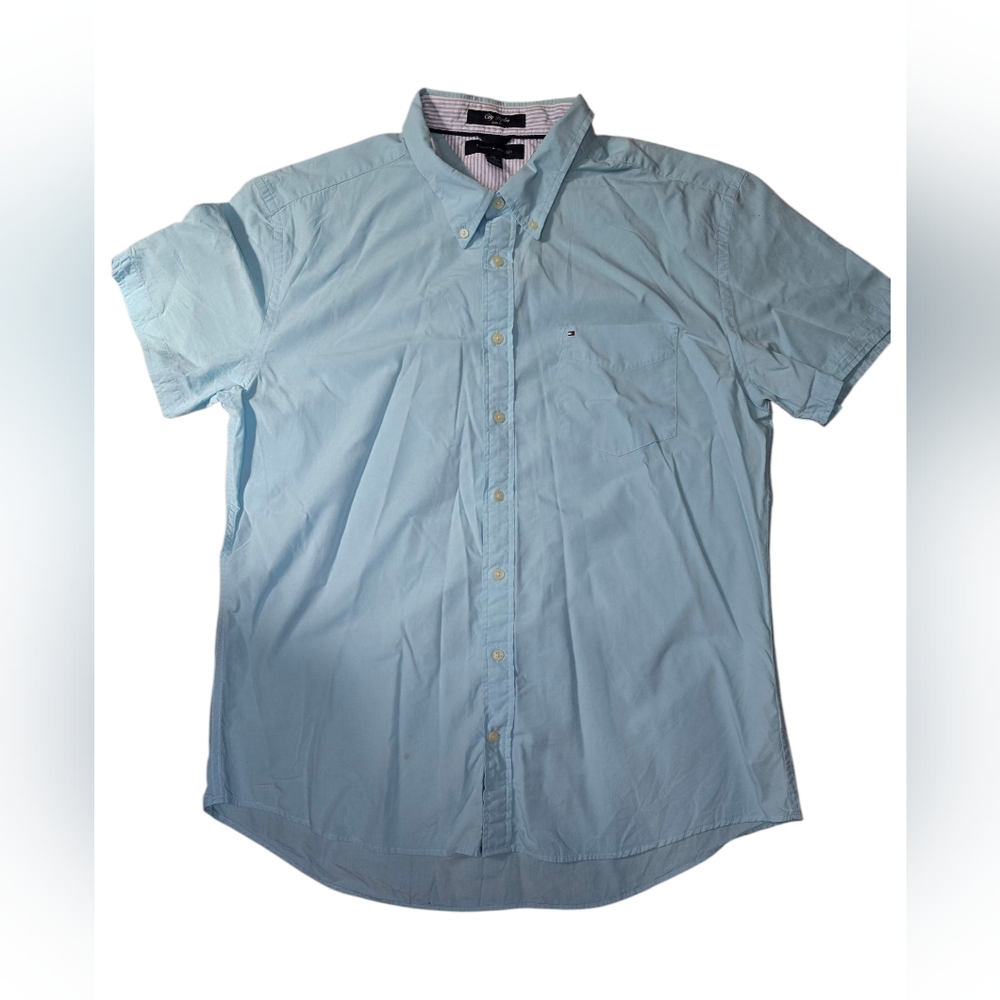 Pre-Owned Tommy Hilfiger Mens Size 2XL Blue Button Down Short Sleeve Shirt As Is